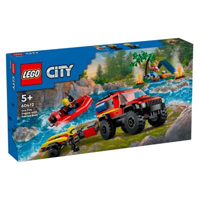 Lego City - Firhjulstrukket Brandbil Med Redningsbåd