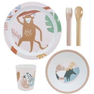 sebra-melamin-spisesaet-5-dele-wildlife-sunset-pink-produktbillede